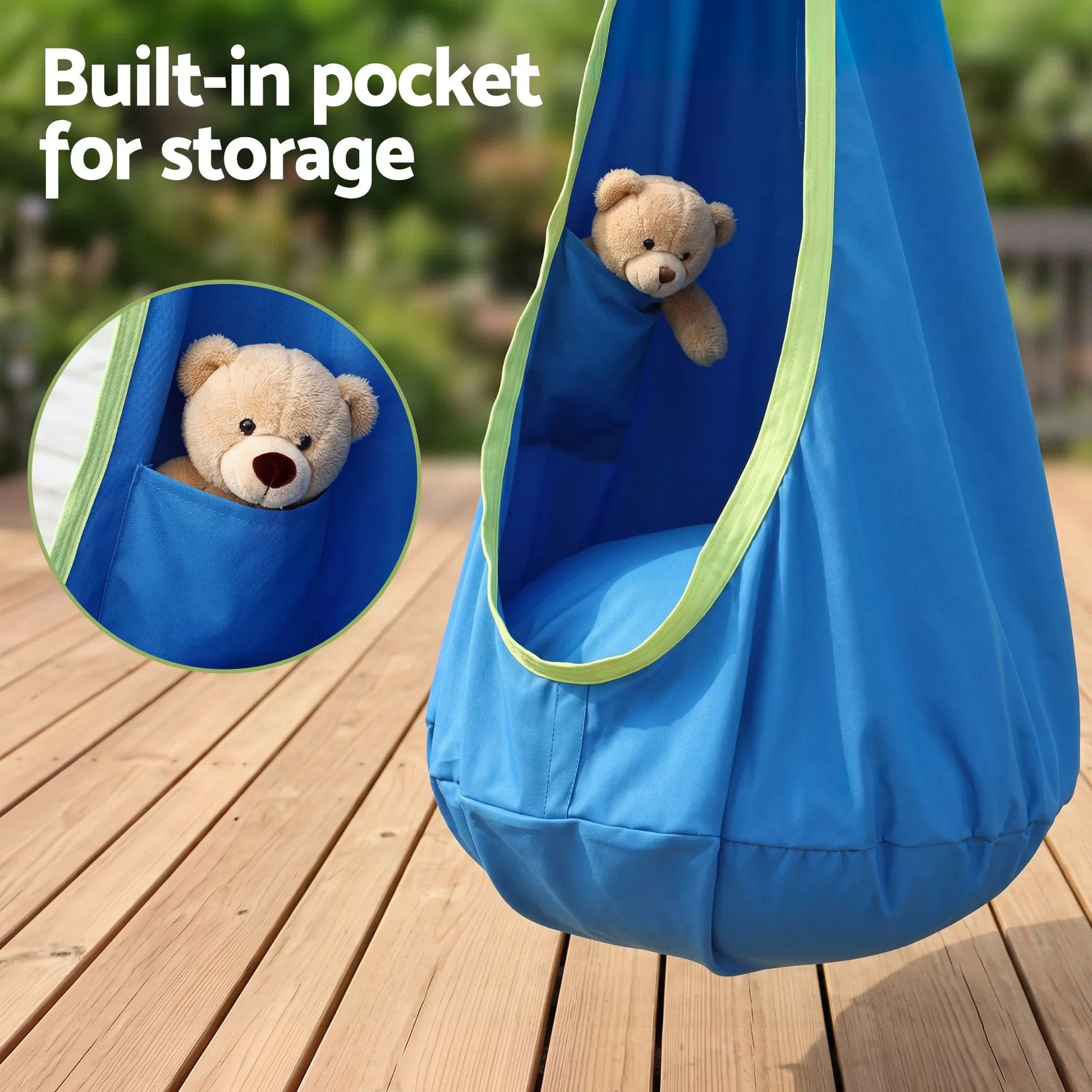 Gardeon Kids Hammock Chair Camping 70cmx150cm with Cushion Storage Bag Blue - Image 5