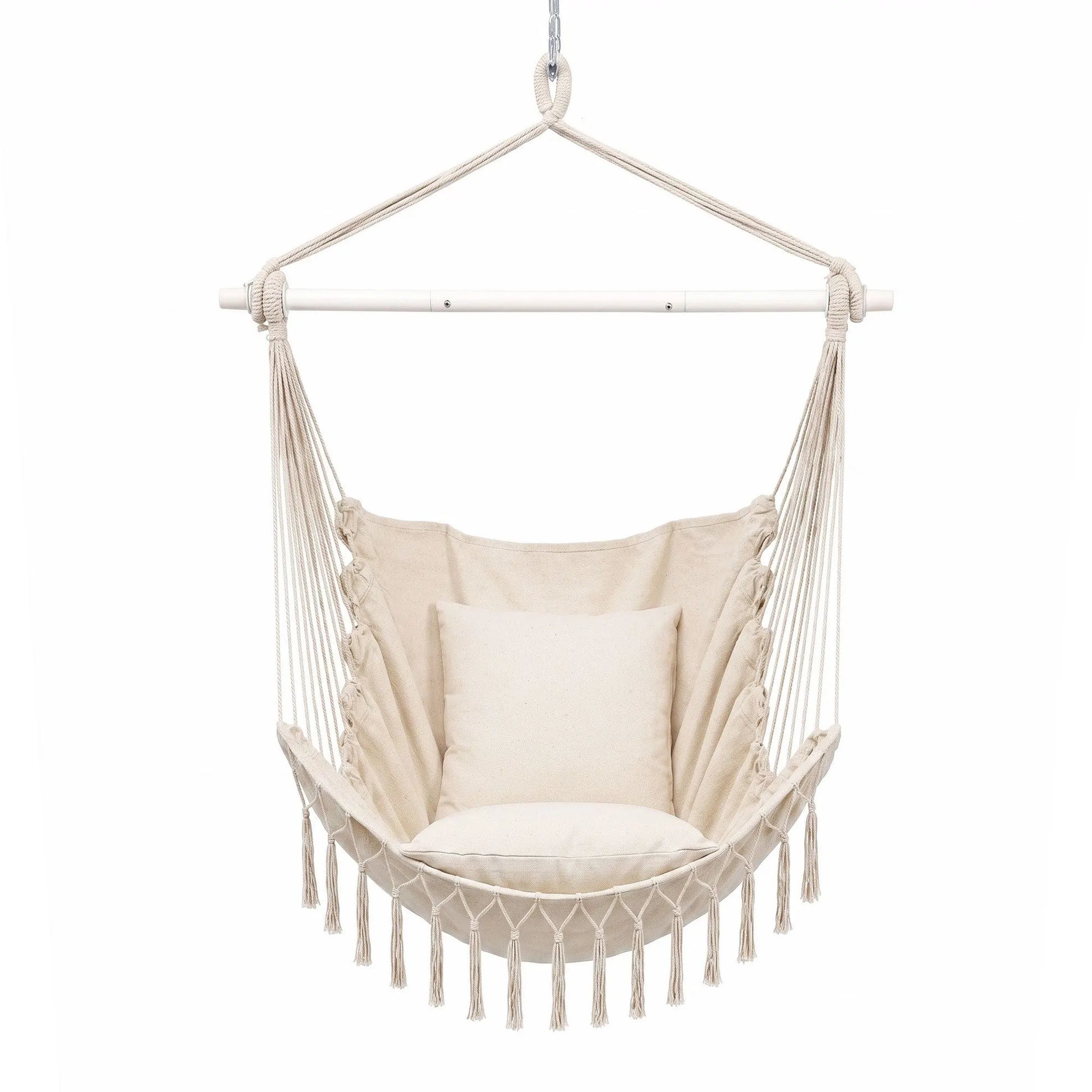 Gardeon Hammock Chair Camping Macrame Hanging Swing Cushions Metal Bar Cream - Image 3