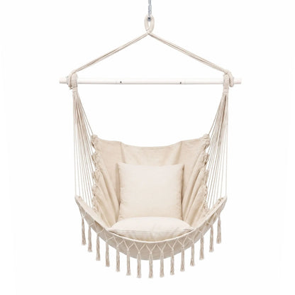 Gardeon Hammock Chair Camping Macrame Hanging Swing Cushions Metal Bar Cream - Image 3