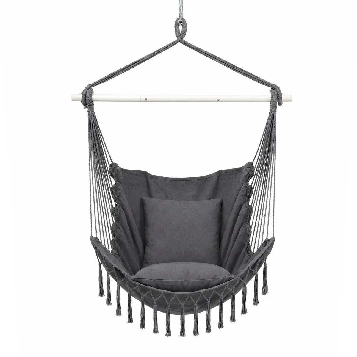 Gardeon Hammock Chair Camping Macrame Hanging Swing Cushions Metal Bar Grey - Image 3