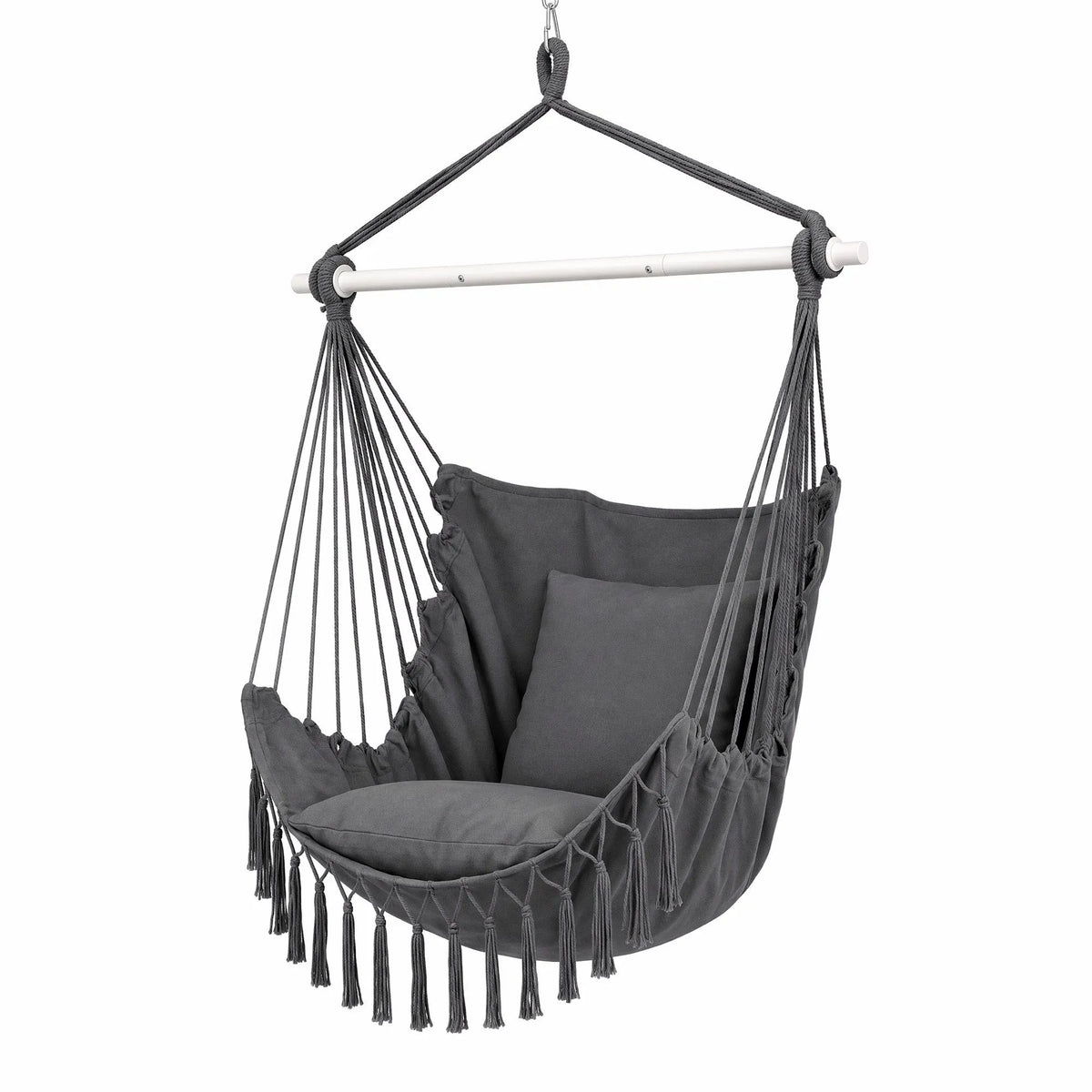 Gardeon Hammock Chair Camping Macrame Hanging Swing Cushions Metal Bar Grey - Image 9