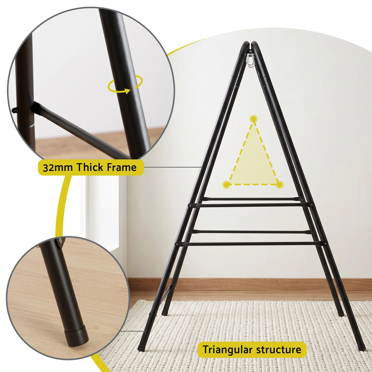 Gardeon Hammock Stand 135cm x180cm Steel Frame for Hanging Chairs Black - Image 5