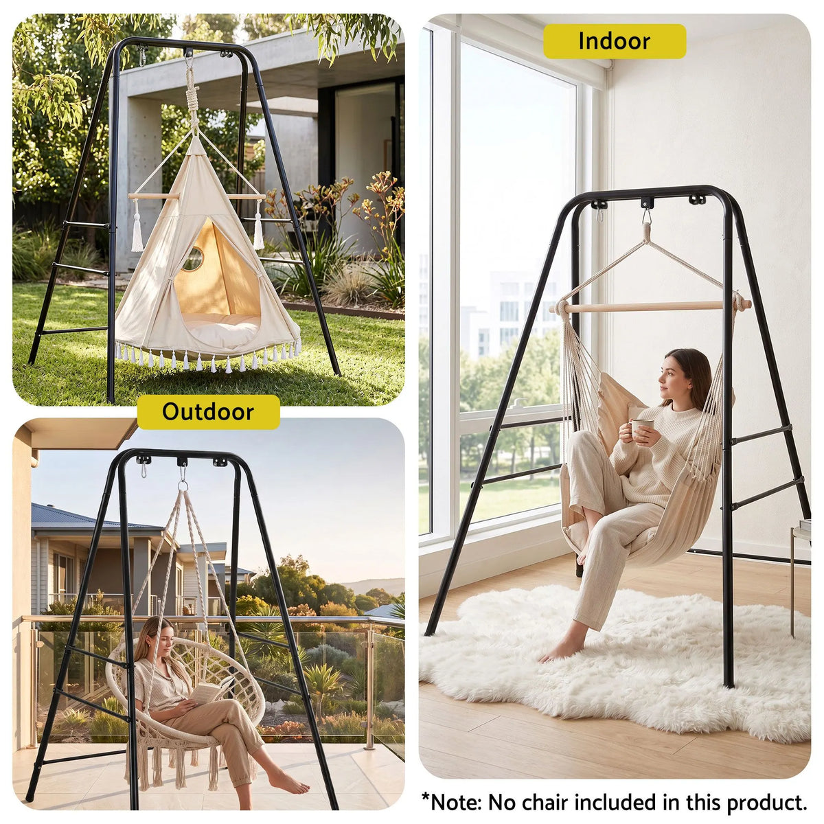 Gardeon Hammock Stand 135cm x180cm Steel Frame for Hanging Chairs Black - Image 7
