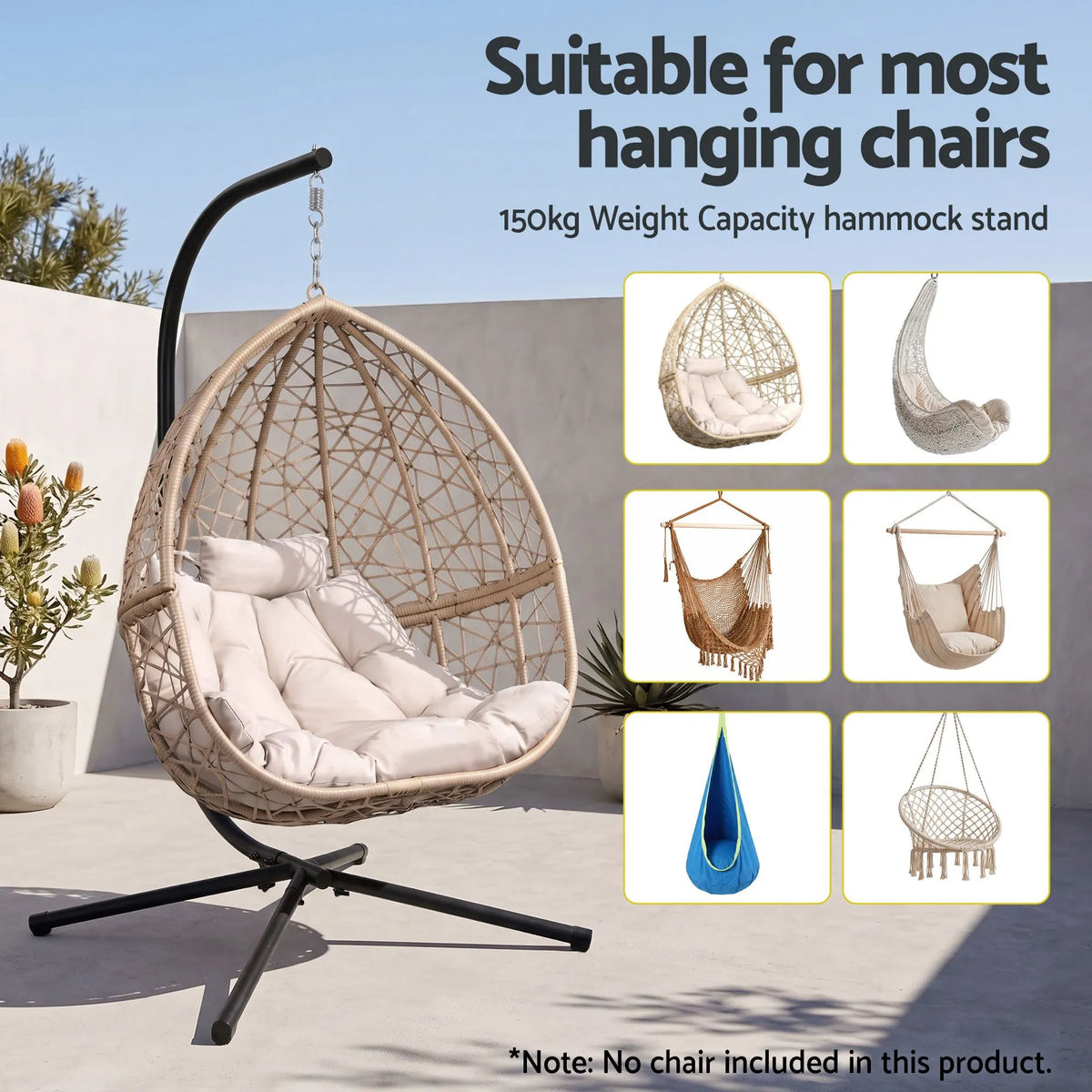 Gardeon Hammock Stand 150kg Capacity Metal Frame for Hanging Chairs Black - Image 4