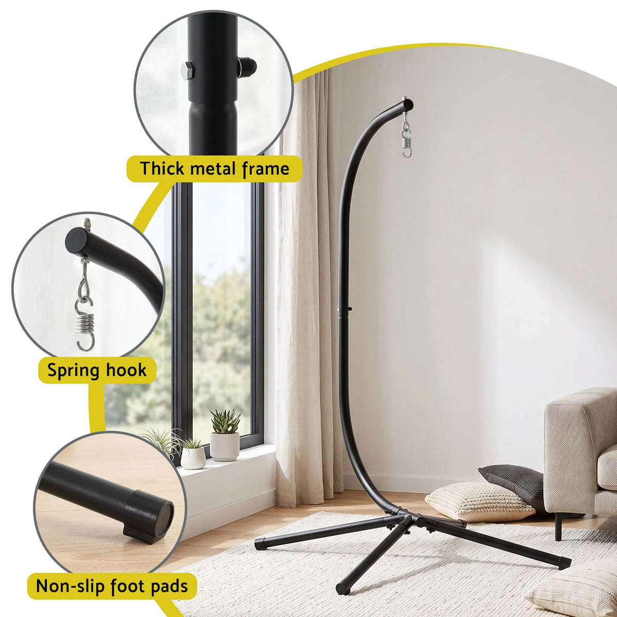 Gardeon Hammock Stand 150kg Capacity Metal Frame for Hanging Chairs Black - Image 5