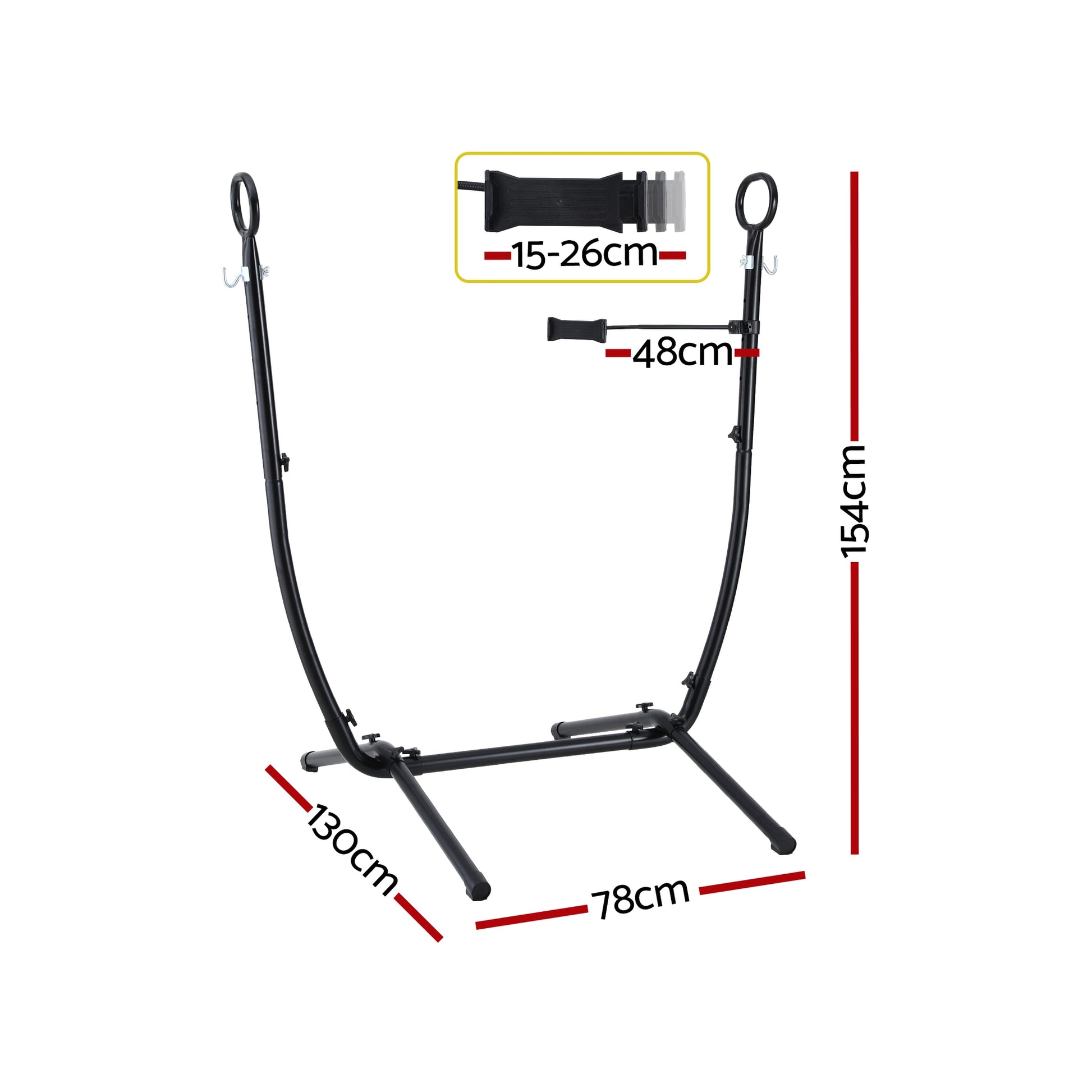 Gardeon Hammock Chair Stand Iron Frame w/ Phone Holder Black - Image 3