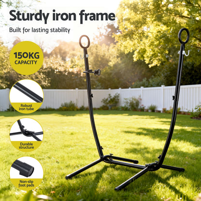 Gardeon Hammock Chair Stand Iron Frame w/ Phone Holder Black - Image 5