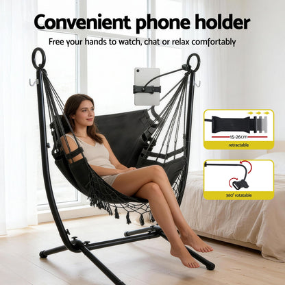 Gardeon Hammock Chair Stand Iron Frame w/ Phone Holder Black - Image 7