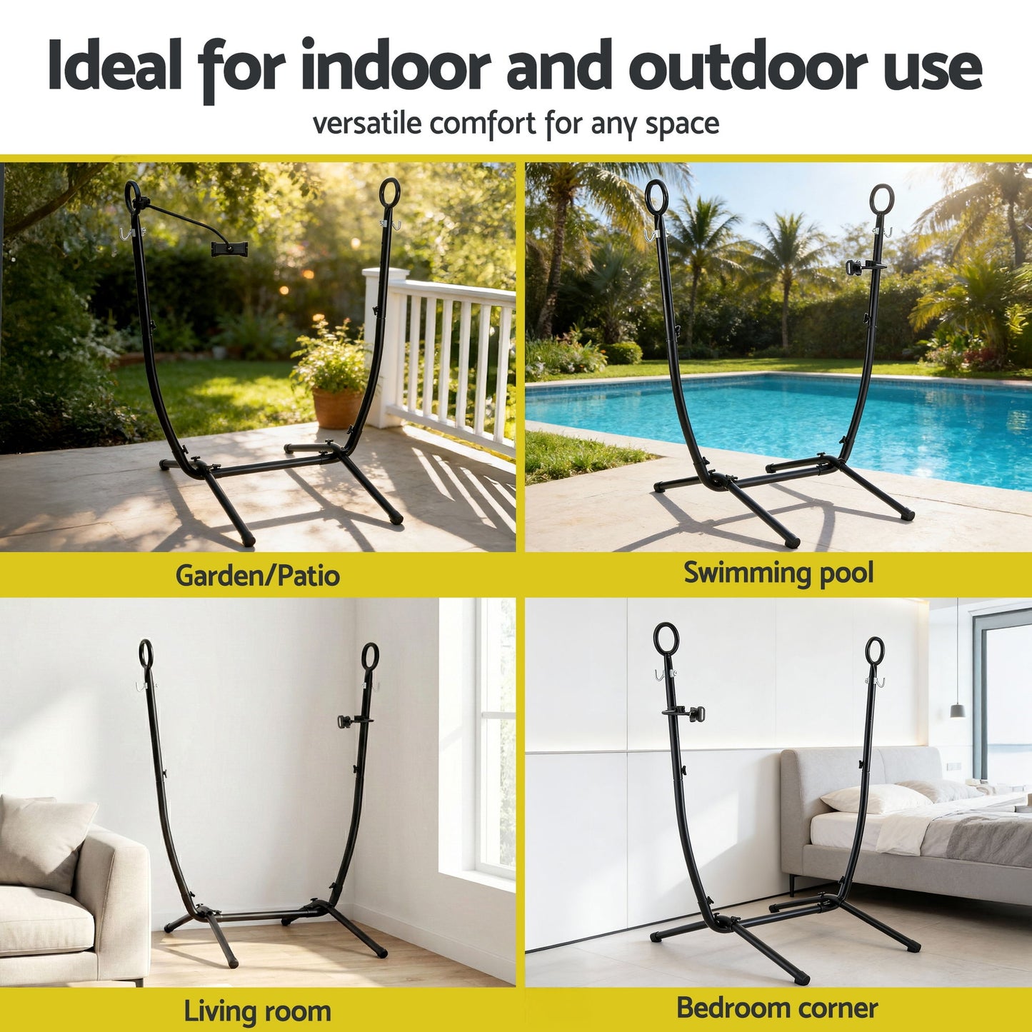 Gardeon Hammock Chair Stand Iron Frame w/ Phone Holder Black - Image 8