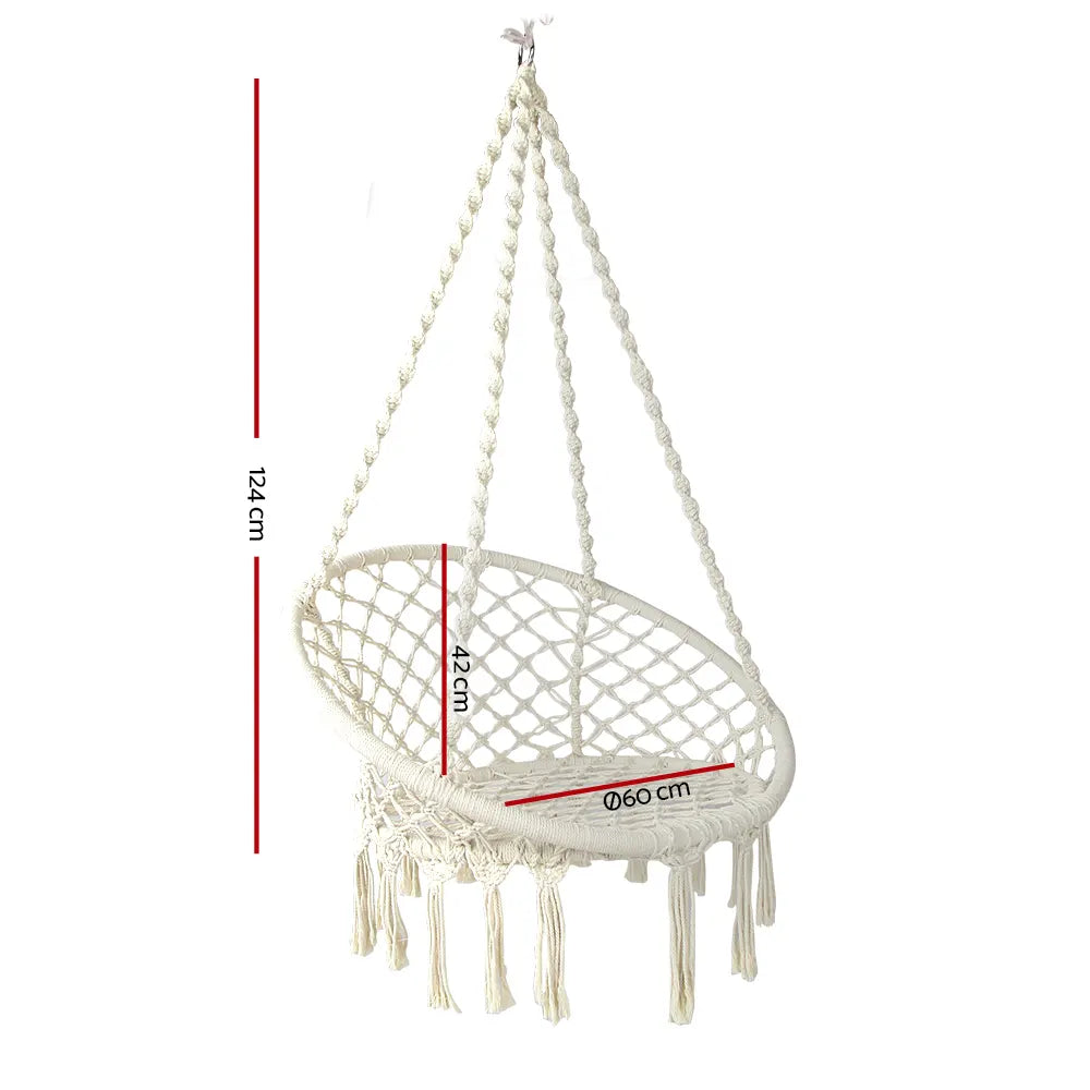 Gardeon Hammock Chair Outdoor Hanging Macrame Cotton Indoor Cream - Image 2
