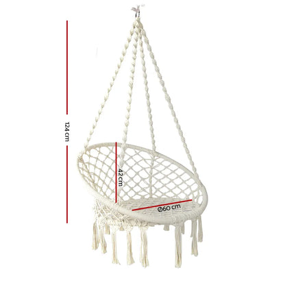 Gardeon Hammock Chair Outdoor Hanging Macrame Cotton Indoor Cream - Image 2