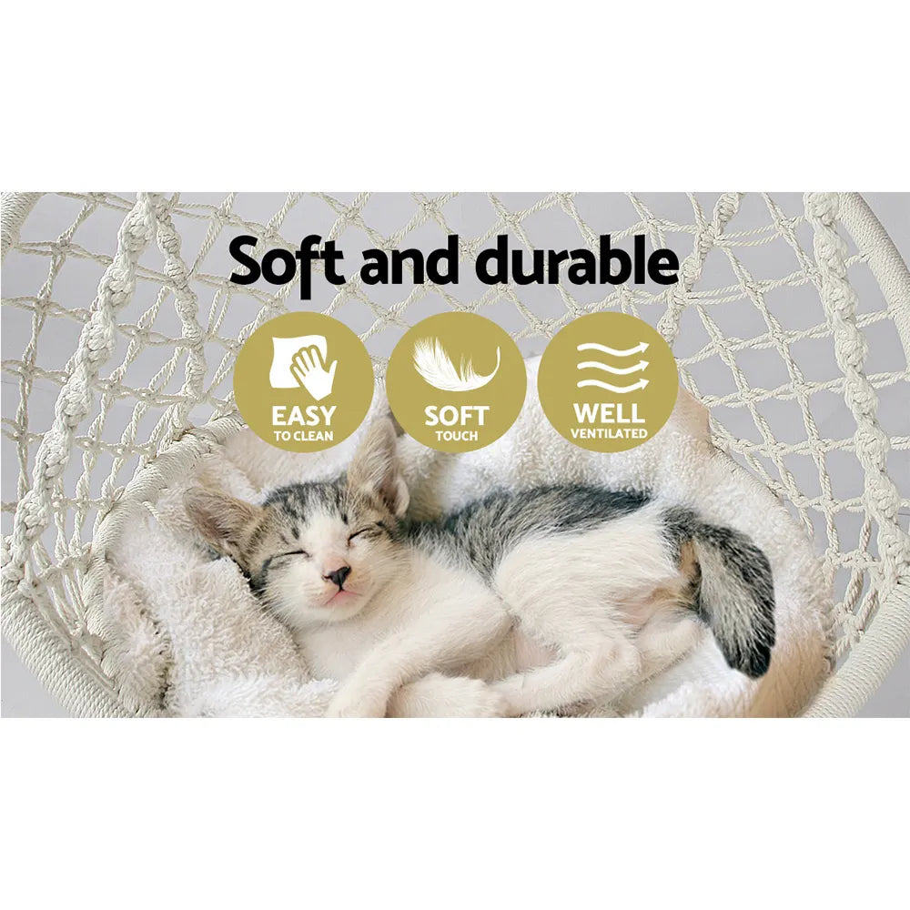 Gardeon Hammock Chair Outdoor Hanging Macrame Cotton Indoor Cream - Image 5