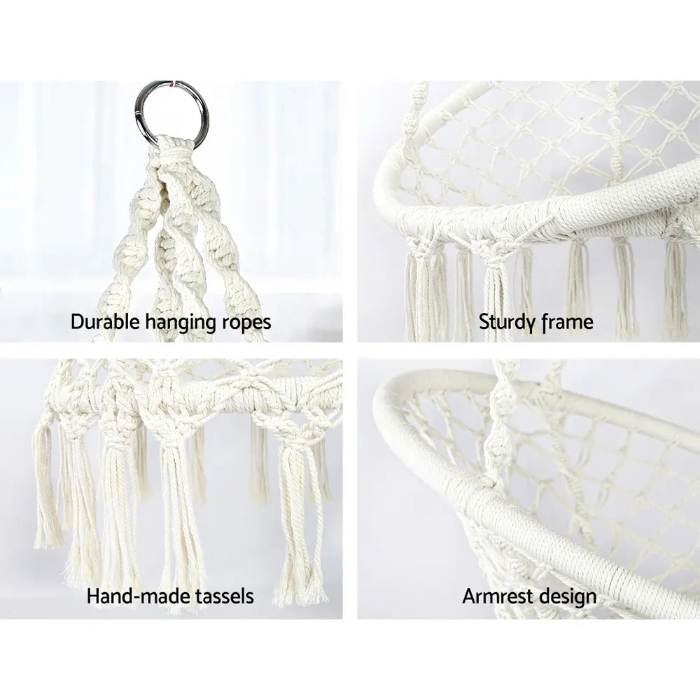 Gardeon Hammock Chair Outdoor Hanging Macrame Cotton Indoor Cream - Image 6