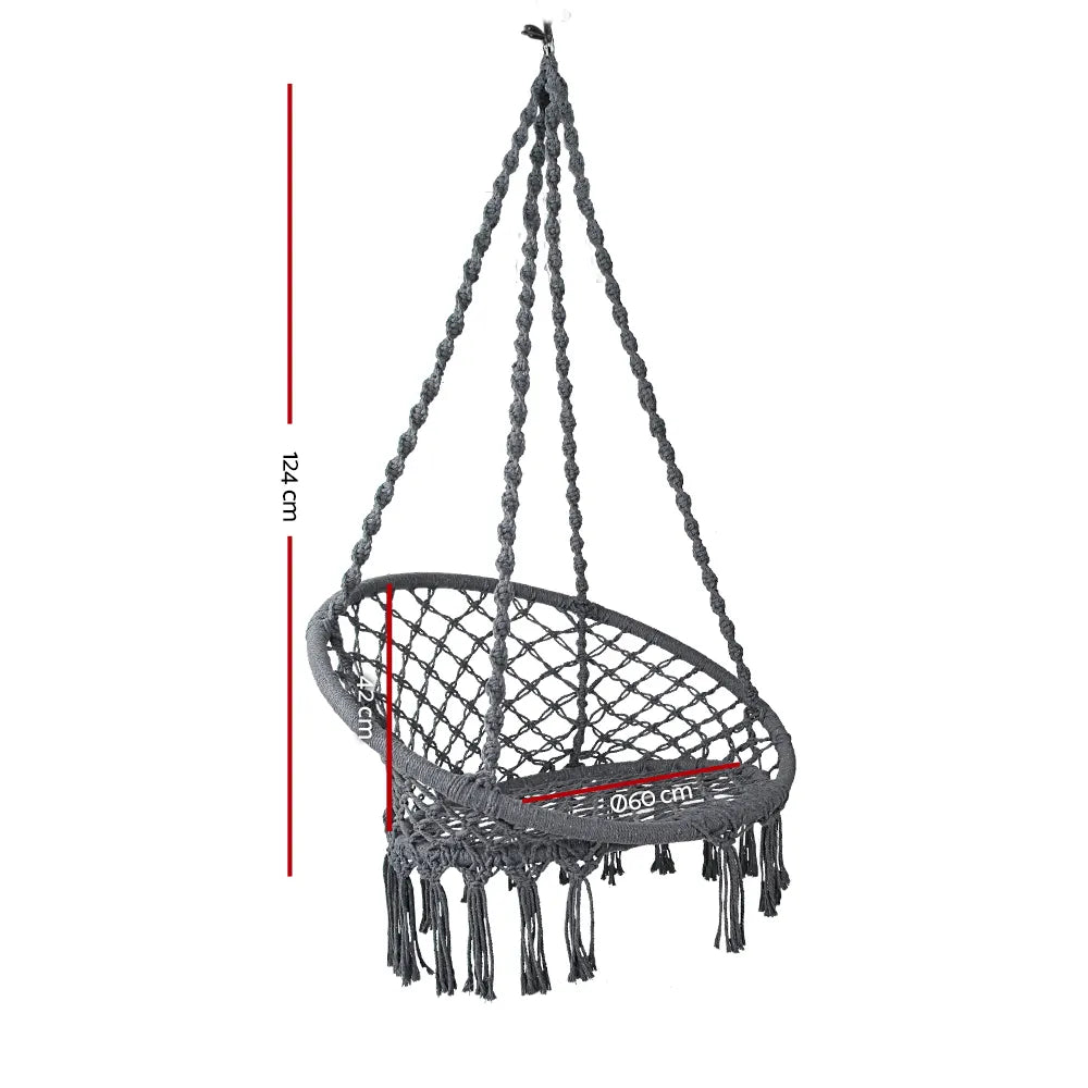 Gardeon Hammock Chair Outdoor Hanging Macrame Cotton Indoor Grey - Image 2