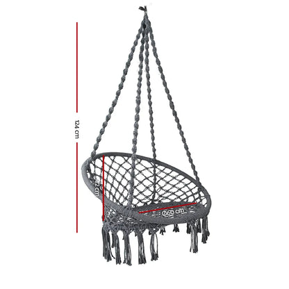 Gardeon Hammock Chair Outdoor Hanging Macrame Cotton Indoor Grey - Image 2