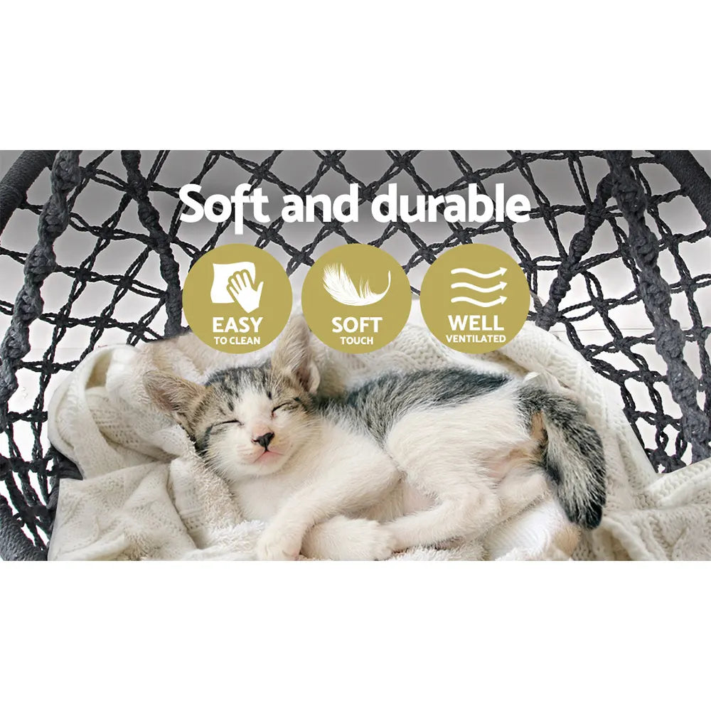 Gardeon Hammock Chair Outdoor Hanging Macrame Cotton Indoor Grey - Image 5