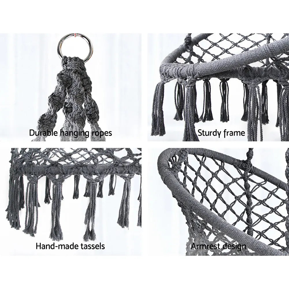 Gardeon Hammock Chair Outdoor Hanging Macrame Cotton Indoor Grey - Image 6