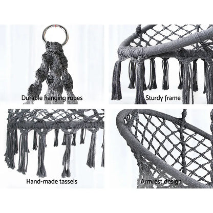 Gardeon Hammock Chair Outdoor Hanging Macrame Cotton Indoor Grey - Image 6