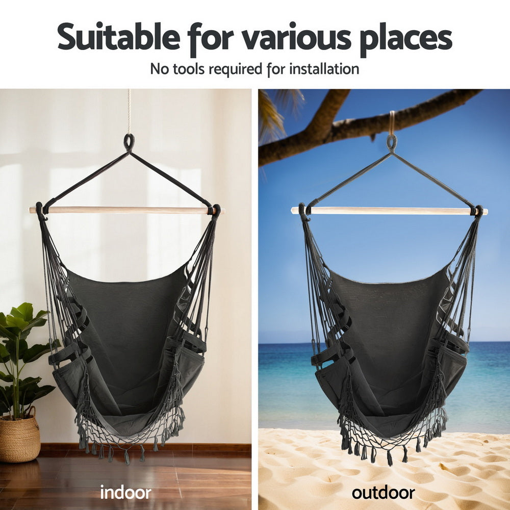Gardeon Hammock Hanging Chair with Steel Stand - Image 4