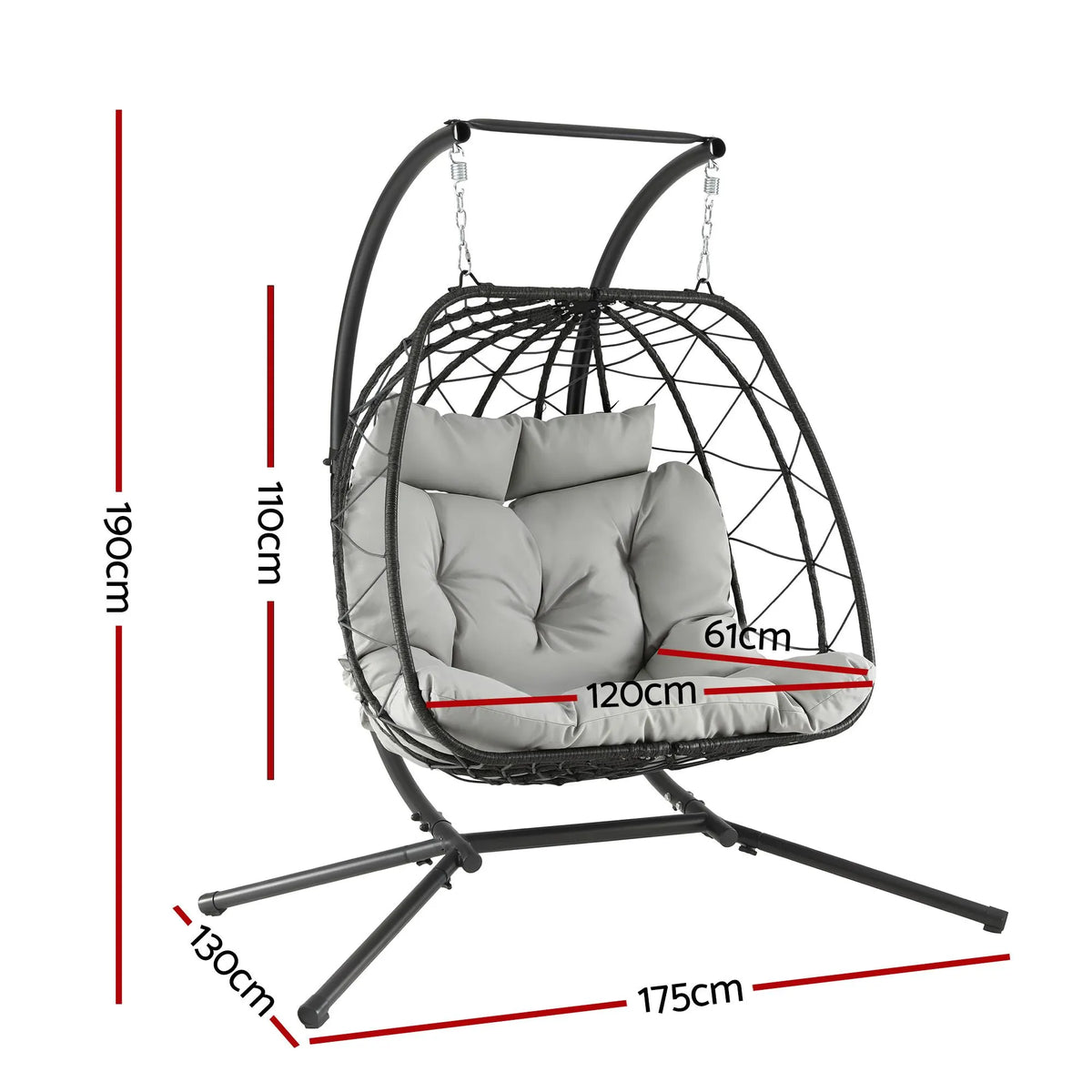 Gardeon Outdoor Swing Chair 2 Seater with Stand Cushion Rattan Patio Furniture - Image 2