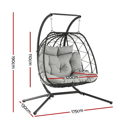 Gardeon Outdoor Swing Chair 2 Seater with Stand Cushion Rattan Patio Furniture - Image 2
