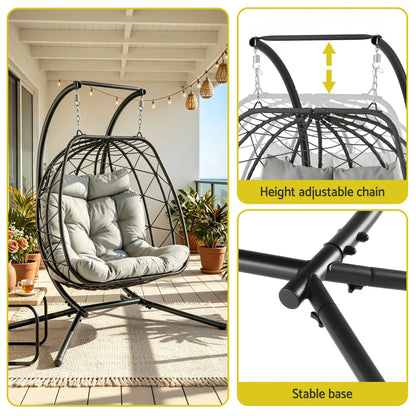 Gardeon Outdoor Swing Chair 2 Seater with Stand Cushion Rattan Patio Furniture - Image 4