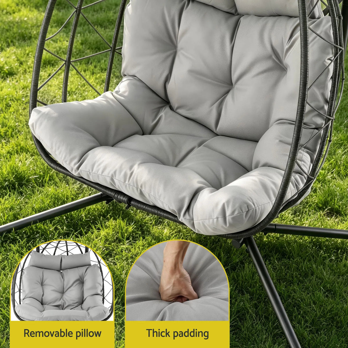Gardeon Outdoor Swing Chair 2 Seater with Stand Cushion Rattan Patio Furniture - Image 5