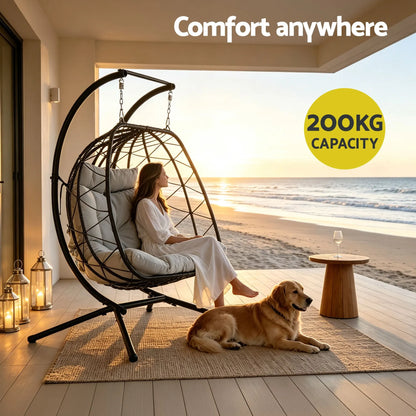 Gardeon Outdoor Swing Chair 2 Seater with Stand Cushion Rattan Patio Furniture - Image 8