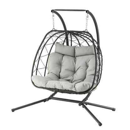 Gardeon Outdoor Swing Chair 2 Seater with Stand Cushion Rattan Patio Furniture - Image 9