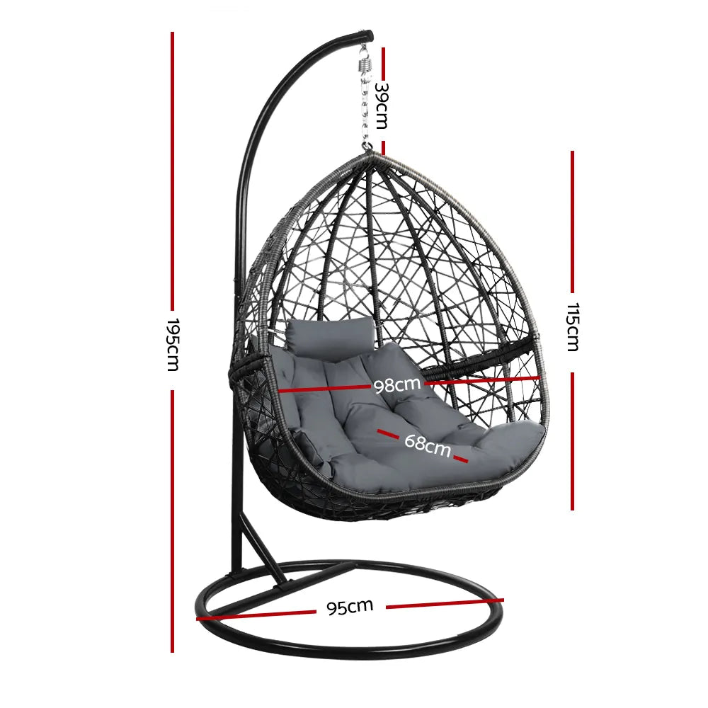 Gardeon Outdoor Egg Swing Chair Wicker Rattan Furniture Pod Stand Cushion Grey - Image 2