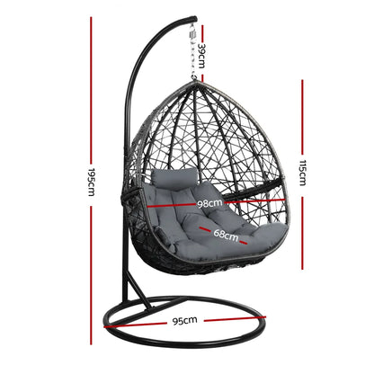 Gardeon Outdoor Egg Swing Chair Wicker Rattan Furniture Pod Stand Cushion Grey - Image 2