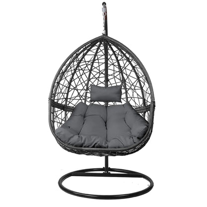 Gardeon Outdoor Egg Swing Chair Wicker Rattan Furniture Pod Stand Cushion Grey - Image 3