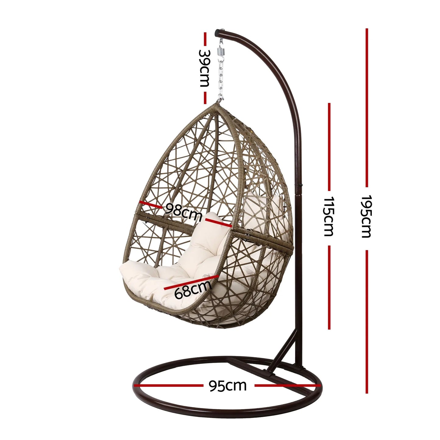 Gardeon Outdoor Egg Swing Chair Wicker Rattan Furniture Pod Stand Cushion Latte - Image 2