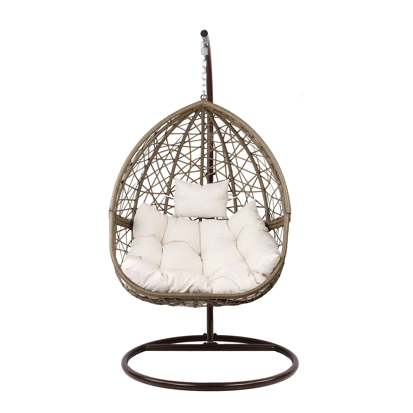 Gardeon Outdoor Egg Swing Chair Wicker Rattan Furniture Pod Stand Cushion Latte - Image 3