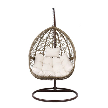 Gardeon Outdoor Egg Swing Chair Wicker Rattan Furniture Pod Stand Cushion Latte - Image 3