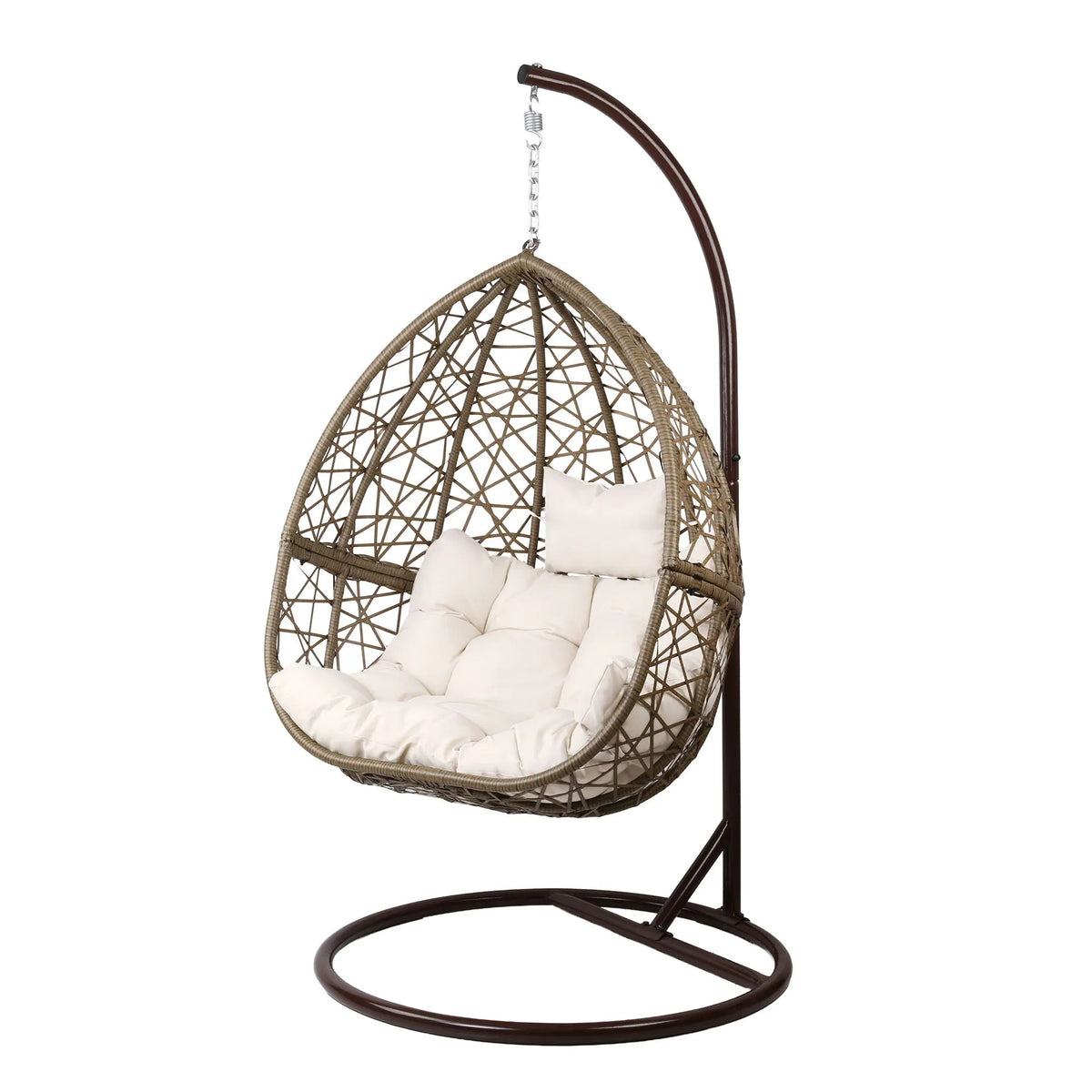 Gardeon Outdoor Egg Swing Chair Wicker Rattan Furniture Pod Stand Cushion Latte - Image 7