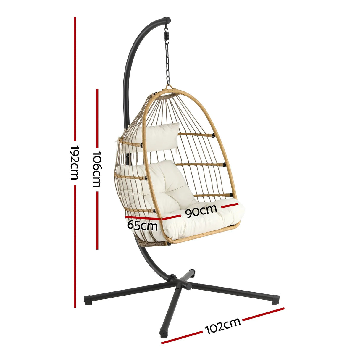 Gardeon Foldable Outdoor Swing Chair with Stand Cushion Rattan Patio Furniture - Image 2
