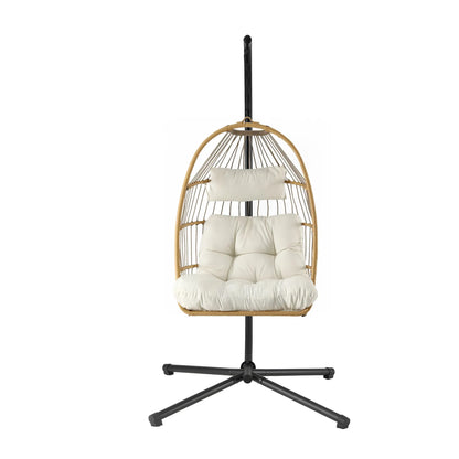 Gardeon Foldable Outdoor Swing Chair with Stand Cushion Rattan Patio Furniture - Image 3