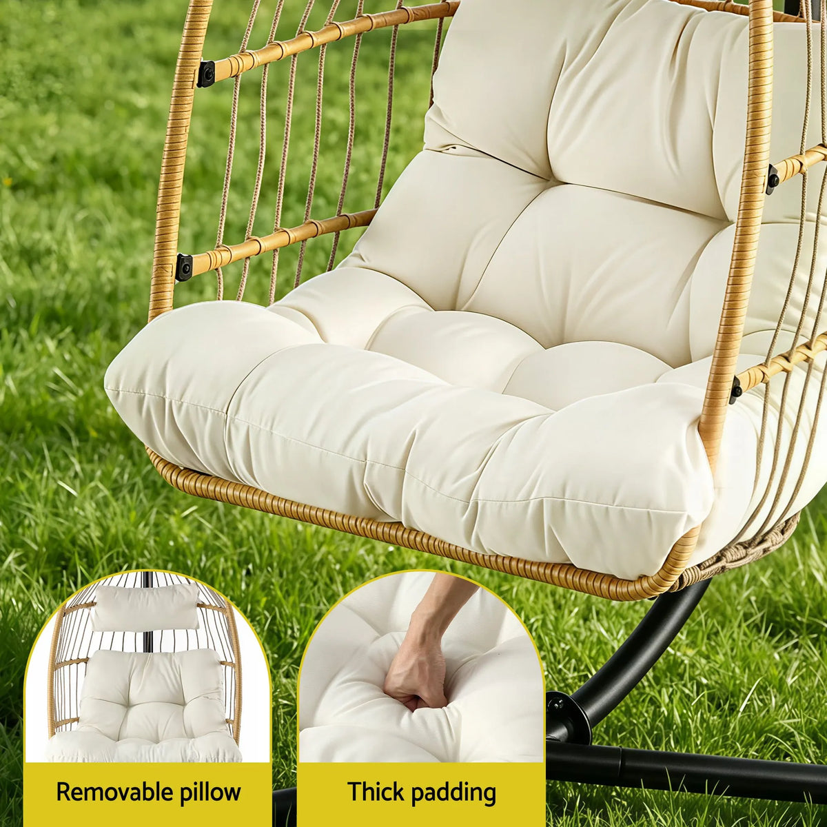 Gardeon Foldable Outdoor Swing Chair with Stand Cushion Rattan Patio Furniture - Image 5