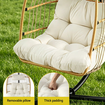 Gardeon Foldable Outdoor Swing Chair with Stand Cushion Rattan Patio Furniture - Image 5
