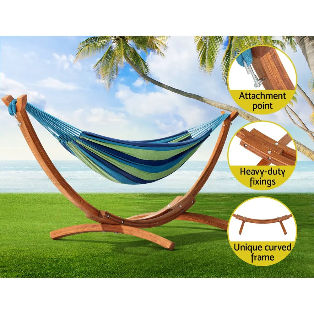 Gardeon Hammock Bed Outdoor Camping Timber Hammock Wooden Stand - Image 6