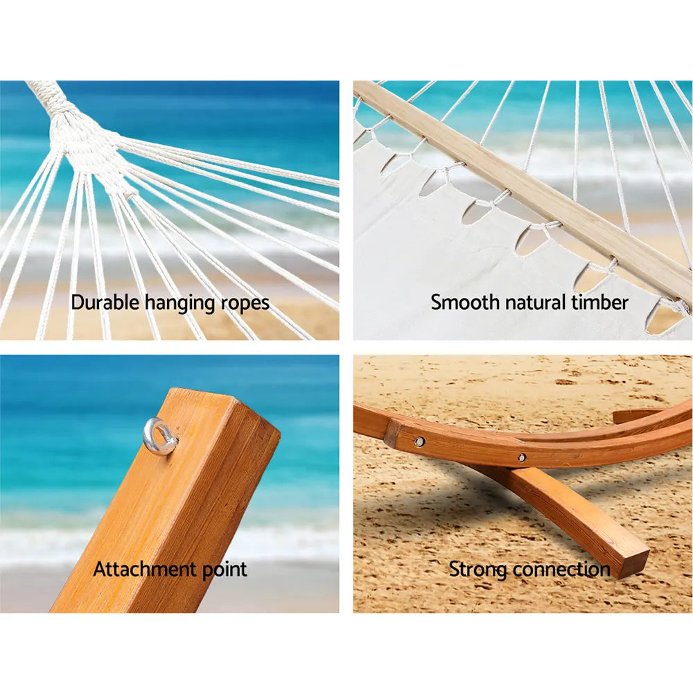 Gardeon Hammock Bed Outdoor Camping Garden Timber Hammock with Stand - Image 6