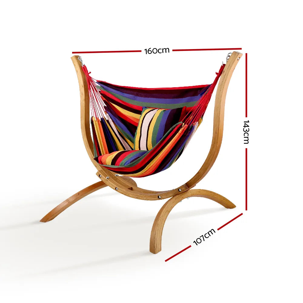 Gardeon Hammock Chair Timber Outdoor Furniture Camping with Wooden Stand - Image 2