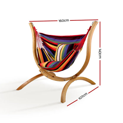 Gardeon Hammock Chair Timber Outdoor Furniture Camping with Wooden Stand - Image 2