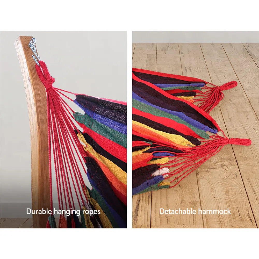 Gardeon Hammock Chair Timber Outdoor Furniture Camping with Wooden Stand - Image 5