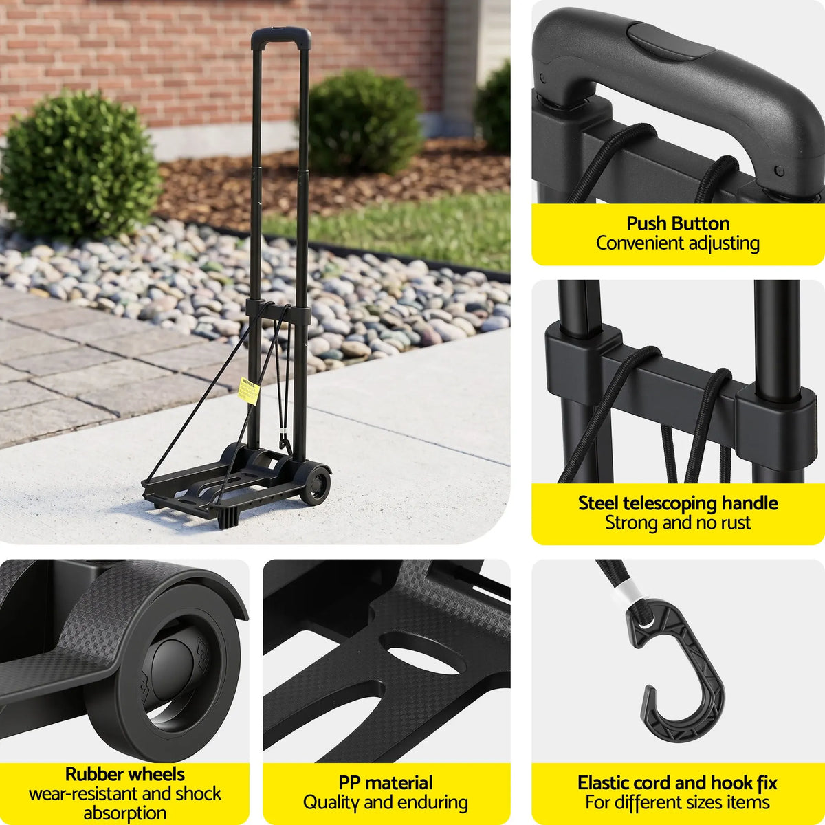 Giantz Folding Trolley Portable Hand Truck Lightweight Travel Luggage Black - Image 7