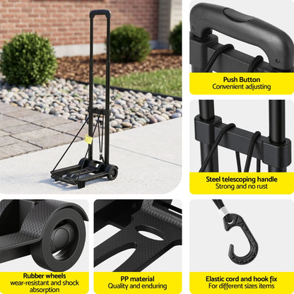 Giantz Folding Trolley Portable Hand Truck Lightweight Travel Luggage Black - Image 7