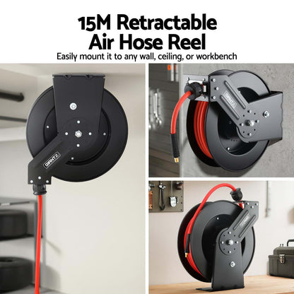 Giantz Air Hose Reel 3/8 IN x 15m Retractable Air Hose 300PSI - Image 5