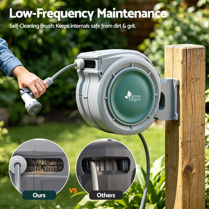 Green Fingers 10m Retractable Water Hose Reel, Wall Mounted Garden Hose 9-Pattern Nozzle - Image 6