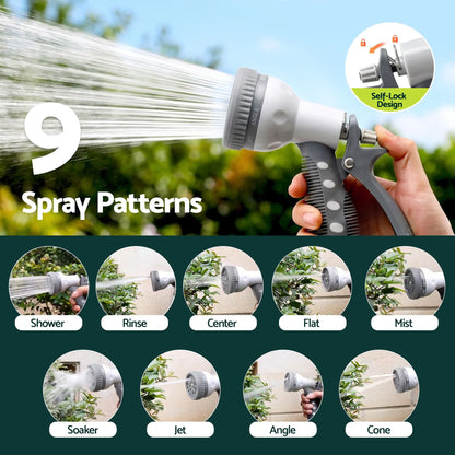 Green Fingers 30m Retractable Water Hose Reel, Wall Mounted Garden Hose 9-Pattern Nozzle - Image 8